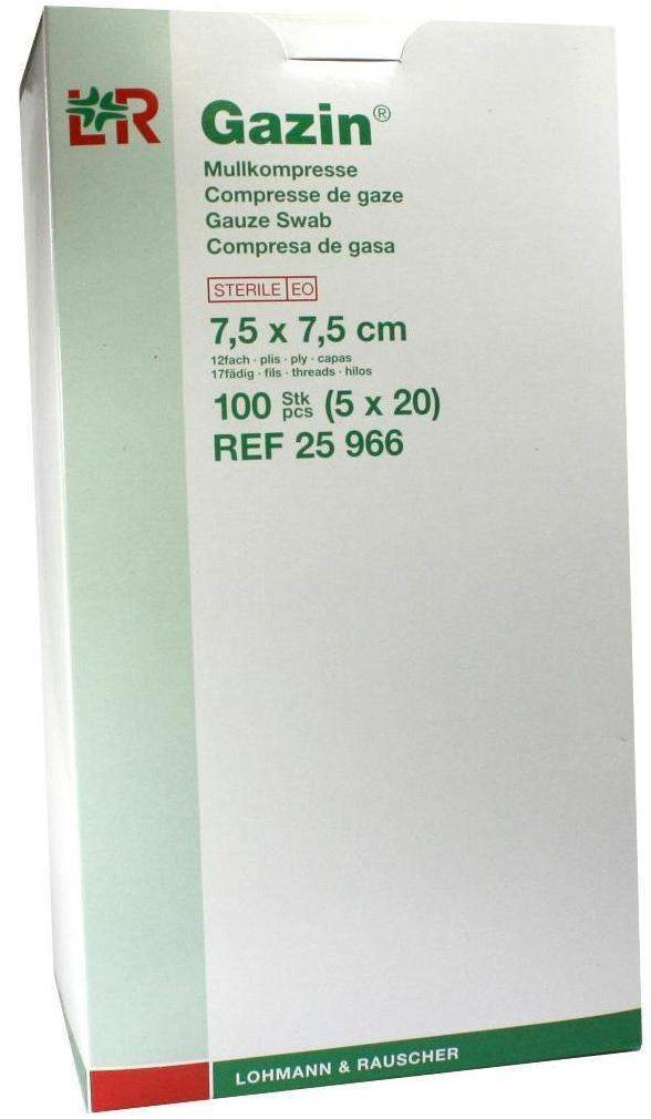 Gazin Mullkompresse 12fach 7,5x7,5cm Steril 5x20 Kompressen