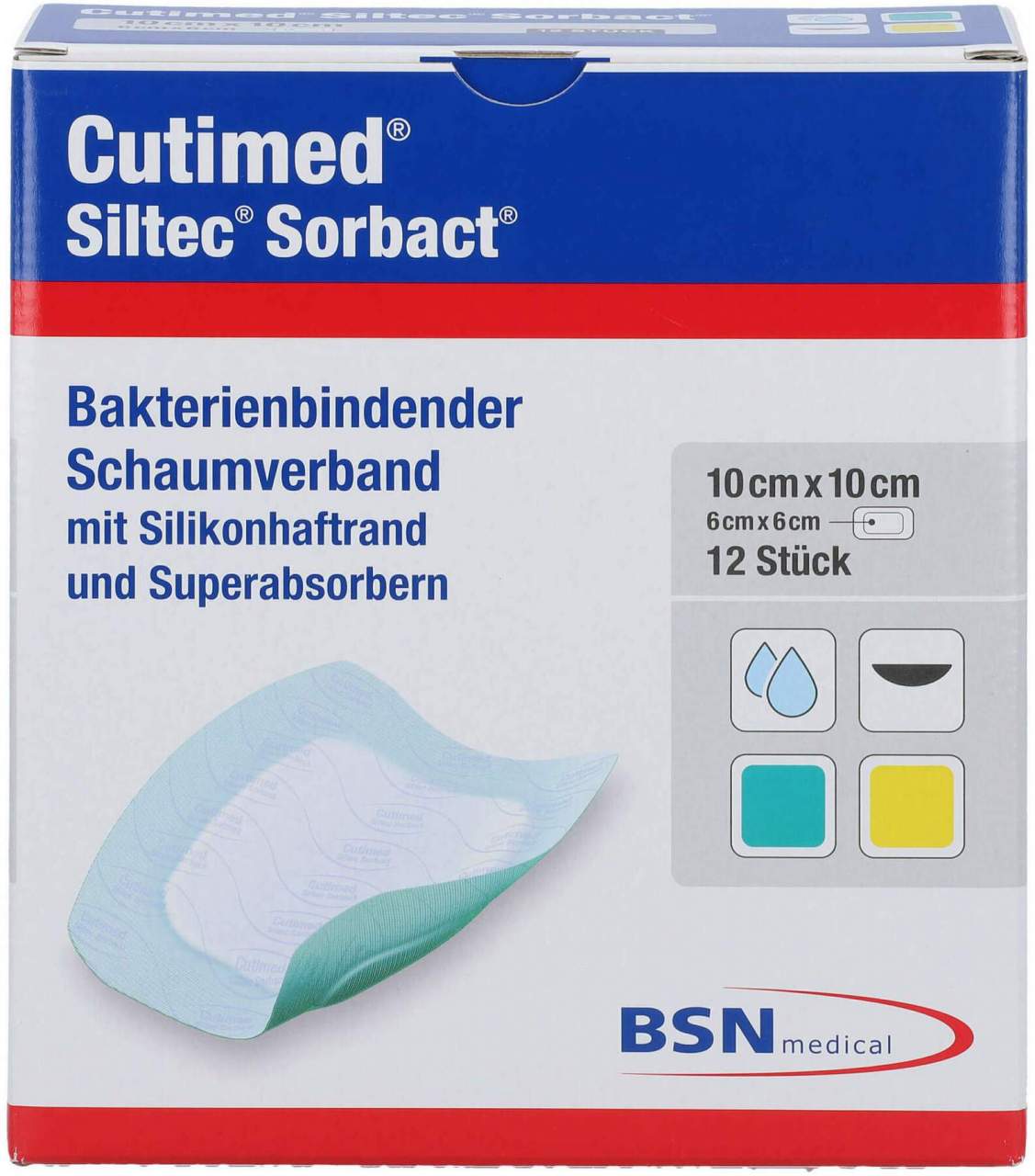 Cutimed Siltec Sorbact Pu-Verb. 10 X 10 cm 12 Stück