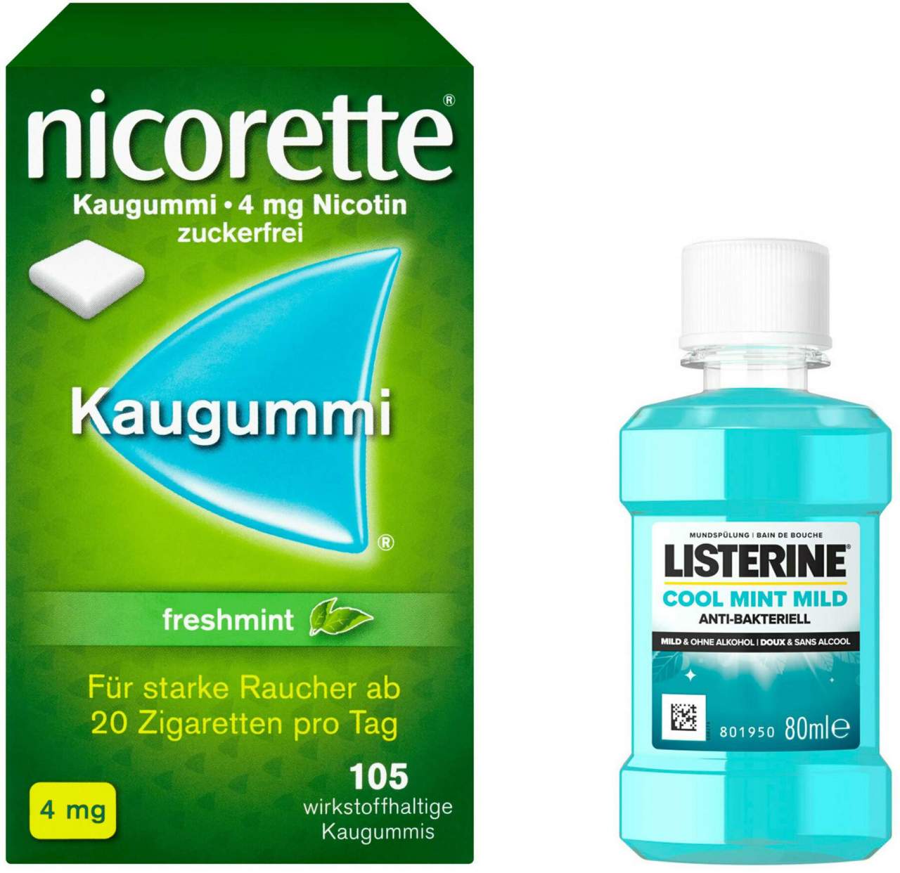 Nicorette 4 mg Freshmint Kaugummi 105 Stück + gratis Listerine Cool Mint 80 ml