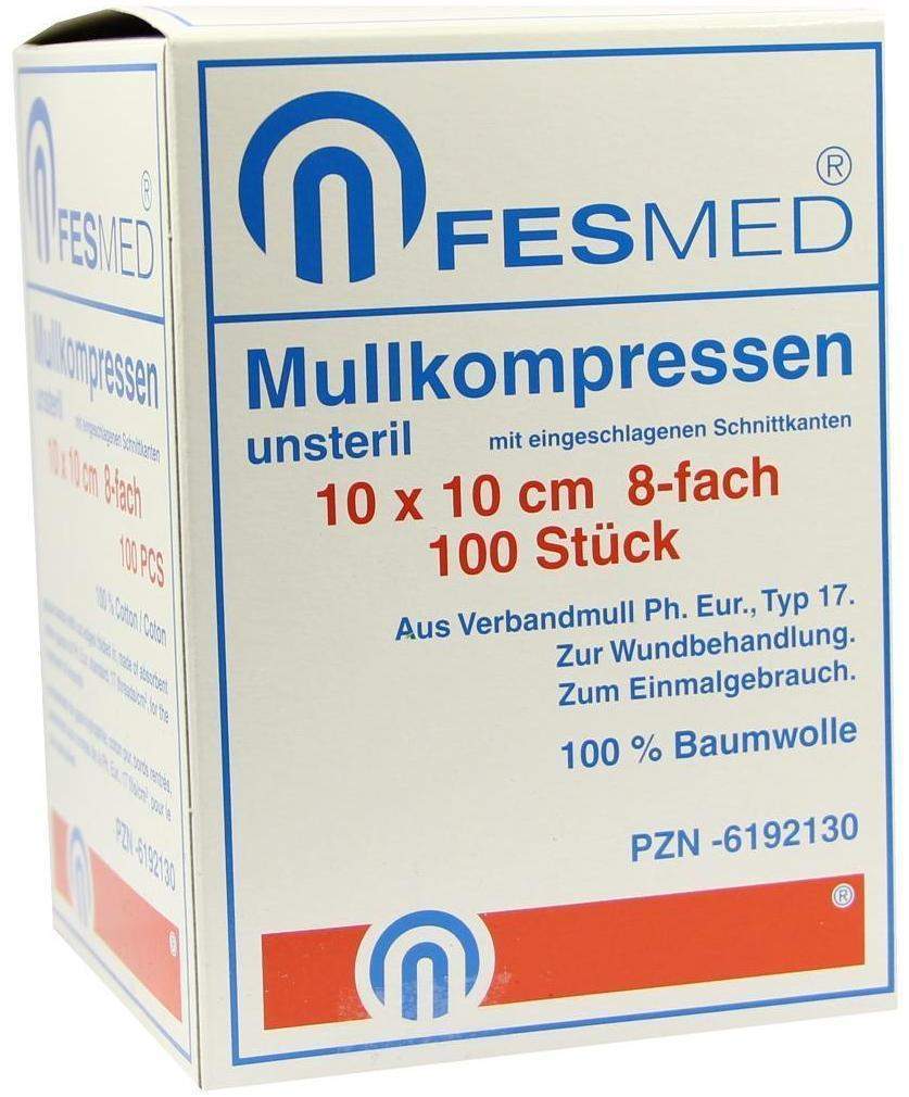 Mullkompressen Es 10 X 10 cm 8fach Unsteril 100 Kompressen