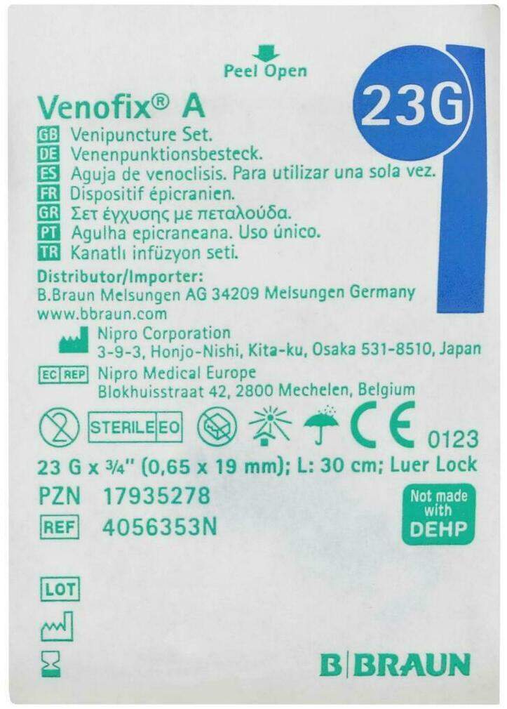 Venofix A Venenpunktionsb.23 G 0,65x19mm 30cm Blau