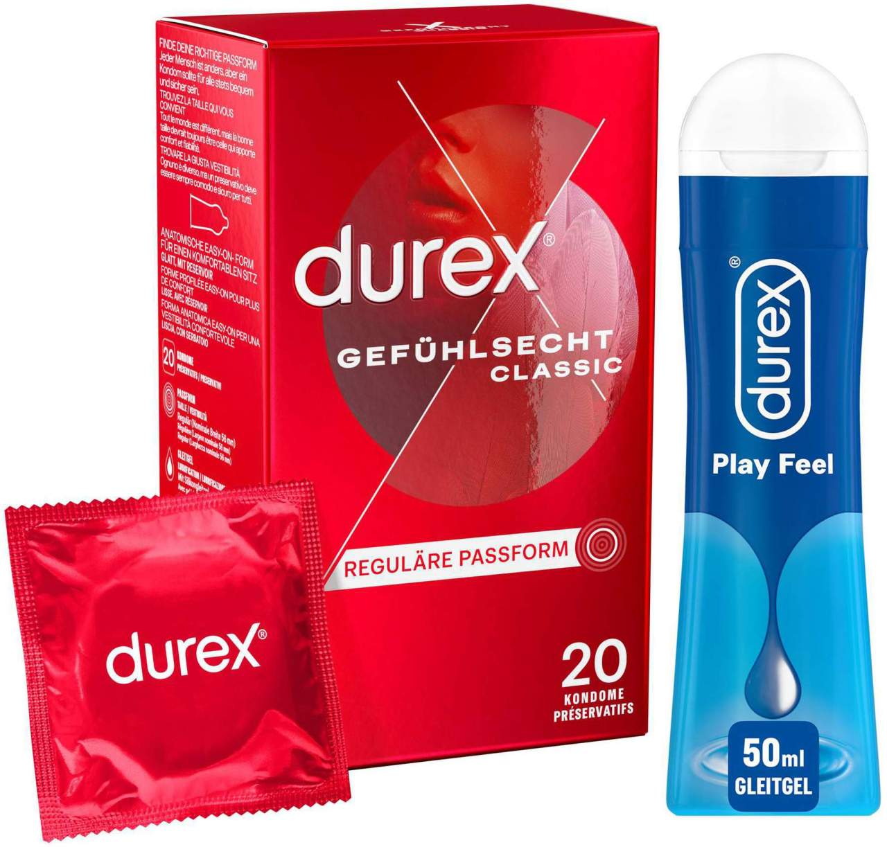 Durex Gefühlsecht classic Kondome 20 St + Durex play Feel Gleitgel 50 ml Gel
